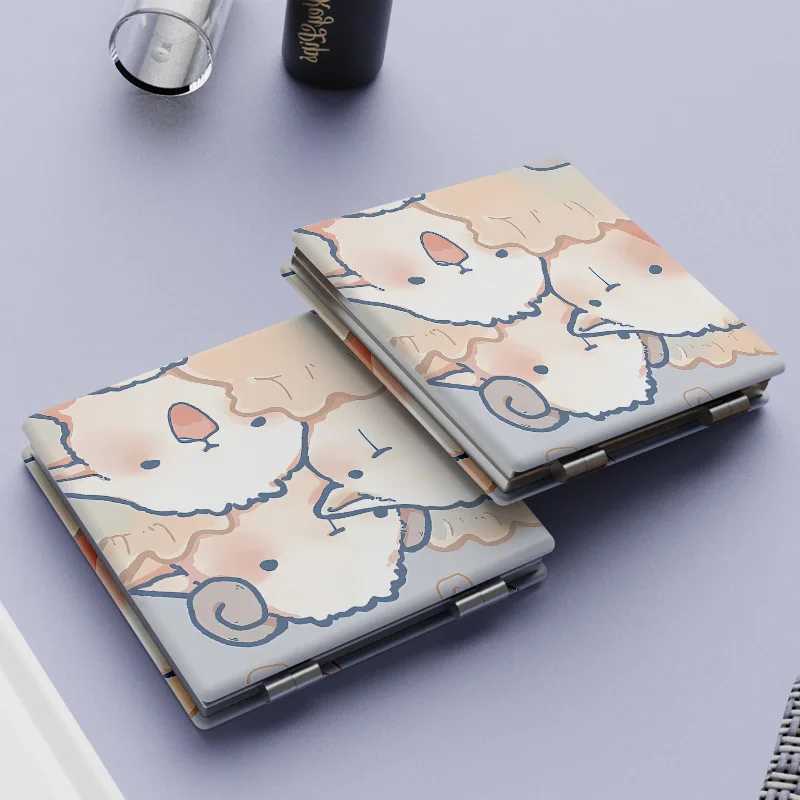 Spiegels draagbare opvouwbare pocket make -up compacte spiegel vrouw cosmetische mini schoonheid normale spiegel cartoon dubbele zijden spiegels