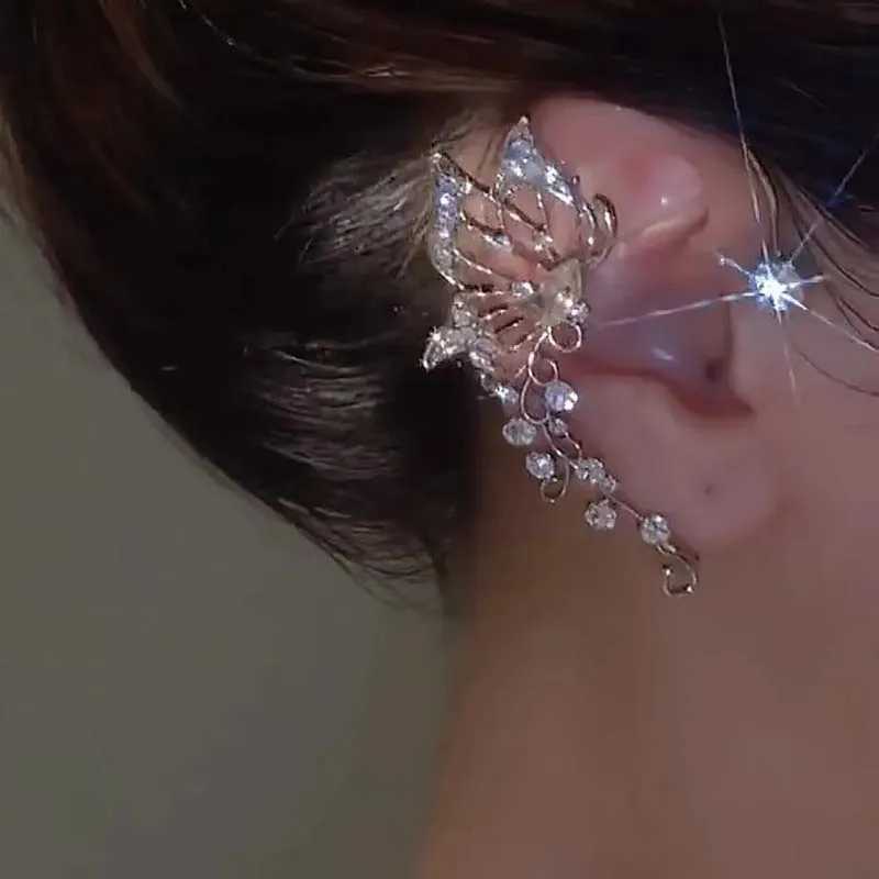 Charm Korean Fashion Zircon Butterfly Elf Ear Cuff for Women Sparkling Zircon Crystal Without Piercing Clip Earrings Wedding Jewelry