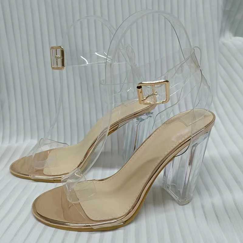 Dress Shoes Women Sandals Design Perspext High Heels Square Toe PVC Transparent champagne Jelly Summer Party Wedding H240425