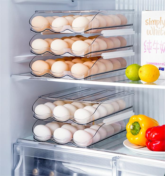 Großhandel Kühlschrank Ei Rolling Dispenser Ei Organizer Kühlschrank Küche Transparent Stapelbarer Lagerbehälter Ospace ZP118