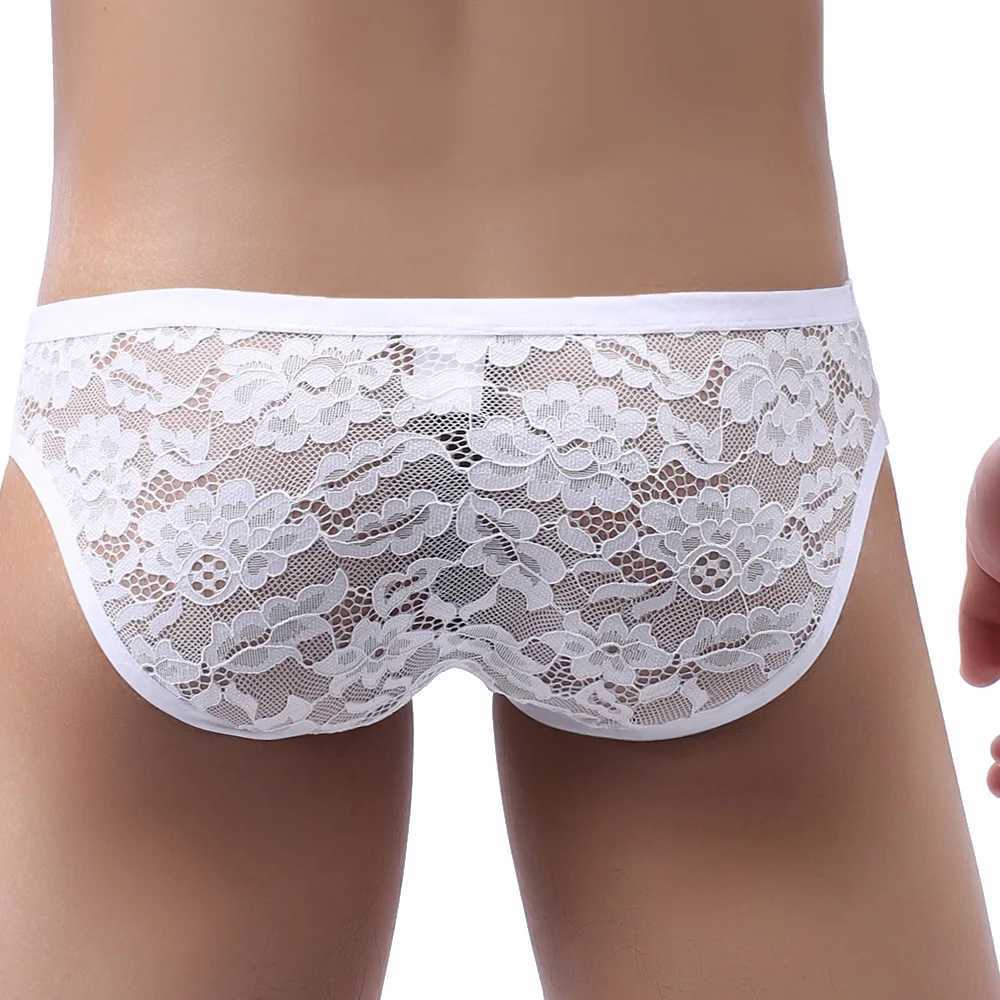 Trosor trosor smarta-menmode sexiga mens underkläder spets underkläder bulge påse trosor bikini transparenta trosor låg stigning ultratunna underbyxor y240425