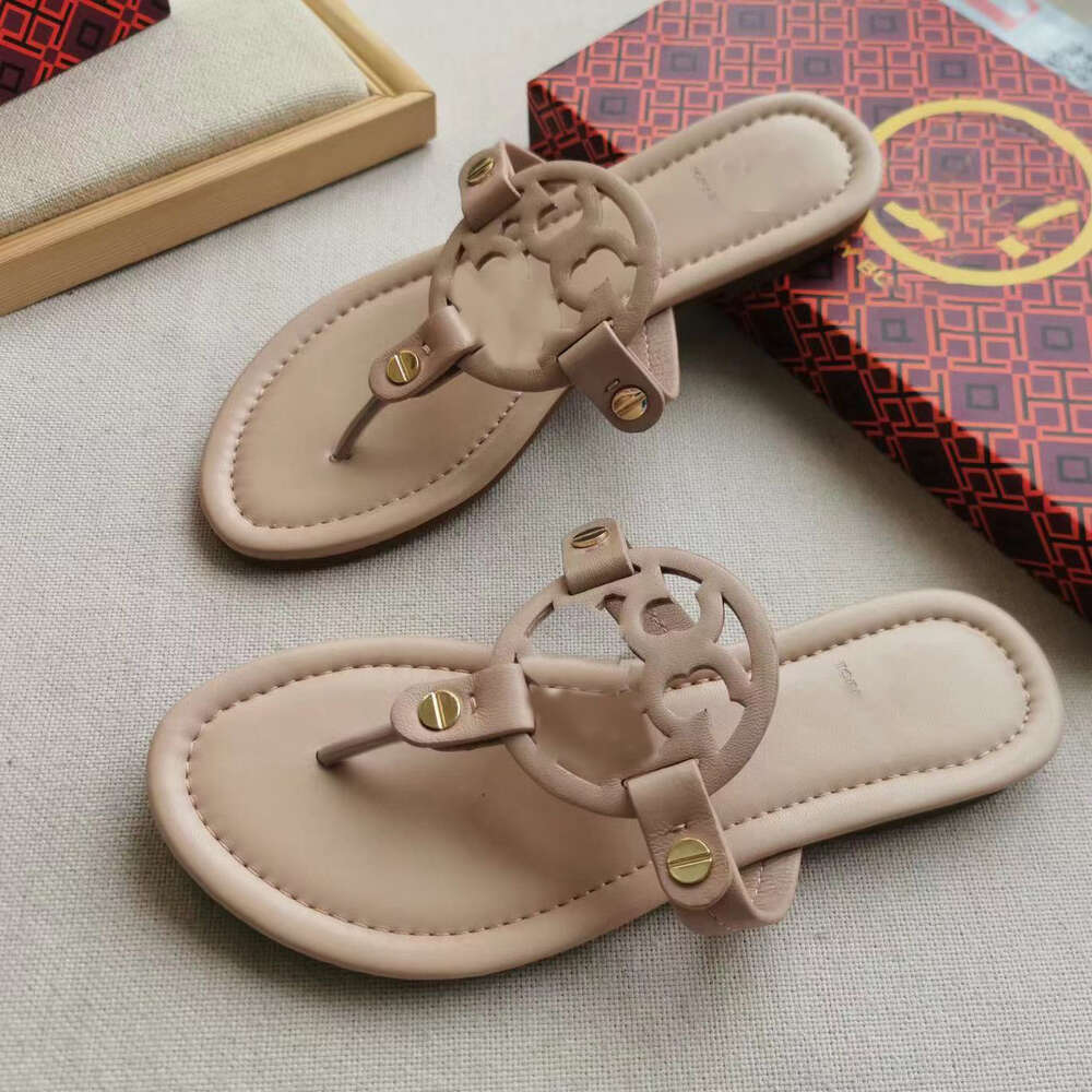 Bestförsäljande designer Sandal Miller tofflor ToryButch Sandal Womens Summer Fashion Flat Sandal Factory Luxury Slide Flip Flops Shoe äkta läderrosa skor