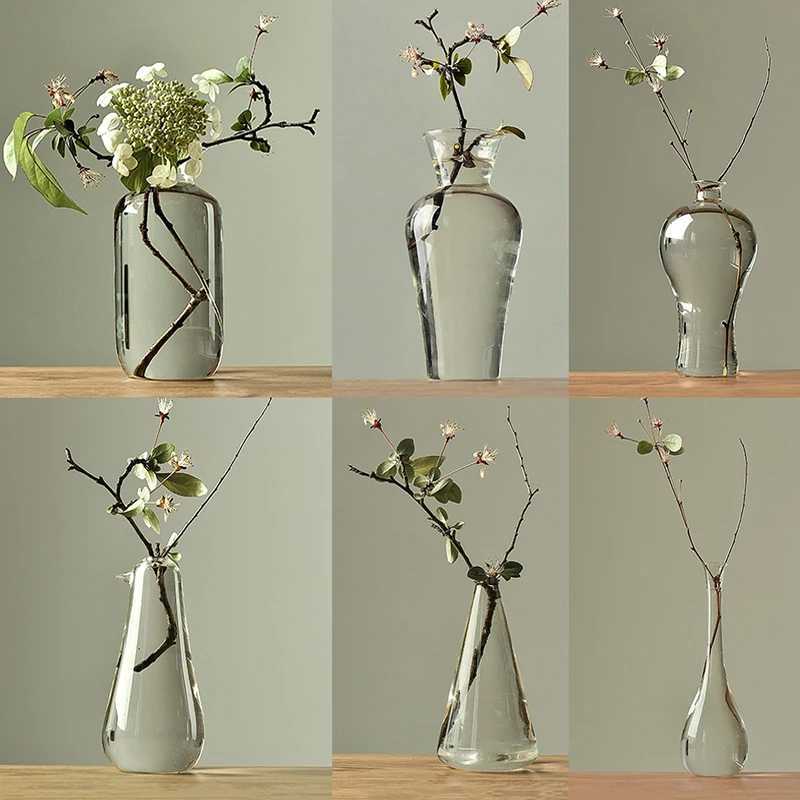 花瓶日本の禅の透明なガラス花瓶シンプルなガラス植物花瓶