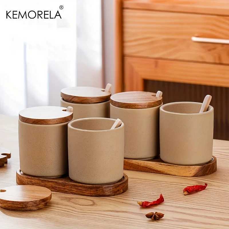 Контейнеры для хранения пищи Kemorela Vintage Ceramic приправа набор для домашней кухни сахарная соль с ложечной крышкой контейнер H240425