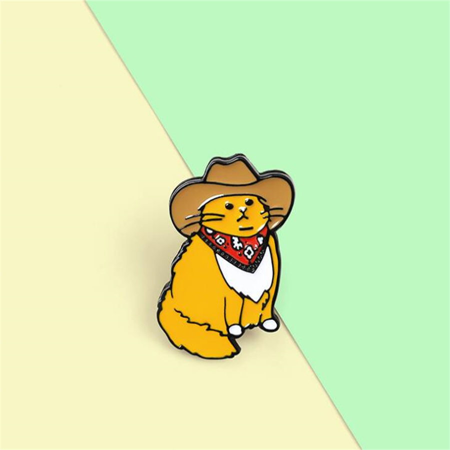 Cowboy Cat esmalte a agulha divertida Chapéu de animal de broche Bag de lapela fofa jóias de gato de desenho animado para amigos AB197