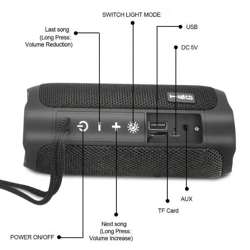 Conférenciers portables TG227 WaterPro avec lampe extérieure Portable Portable Wireless Compatible Conférencier Musique de musique Soutien USB / TF / FM Radio Music Party D240425