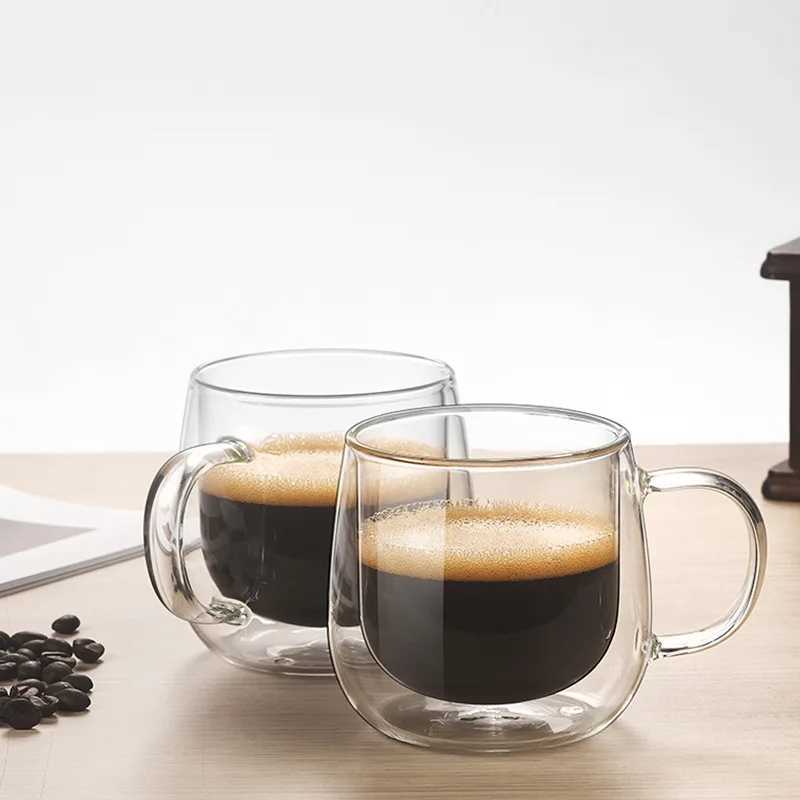 Gobelets / réglage en verre transparent tasse à double mur à double mur de café à chaleur avec poignée set tas tas tasses à thé coffre pour amis h240425