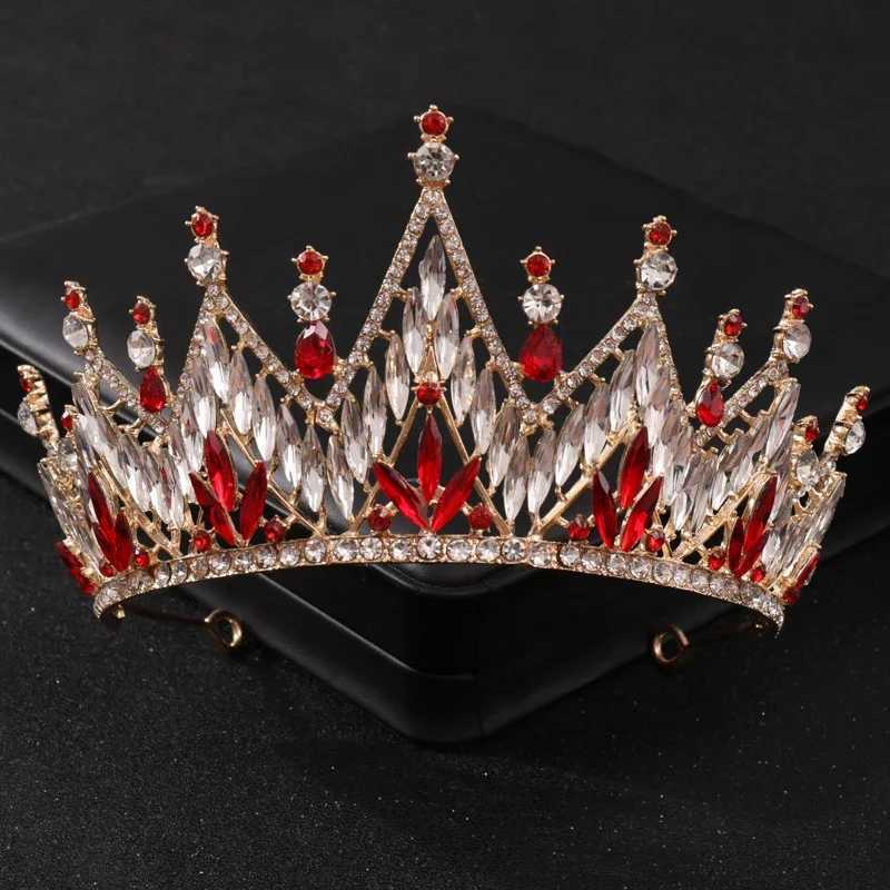 Cabelo de casamento Jóias barrocas de cristal vermelho coroa de noiva Royal Tiara PROM PROM PROM DIADEM DIADEM CELHO CHEIR ACESSÓRIOS DE CABELO JOIXAS D240425