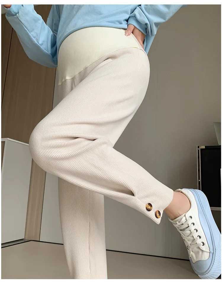 Maternity Bottoms 2024 Spring Maternity Straight Pants 9/10 Length Elastic Waist Belly Legging Clothing for Pregnant Women Youth Pregnancy WearL2404