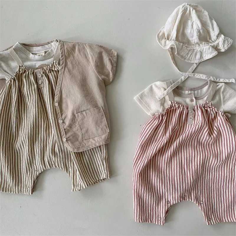 Rompers Cotton Linen Baby Striped Berced 12 ans Boy Girl Girl Jumpsuit Enfants Pantalon Strap Pantalon 2023 Spring Fall Childre