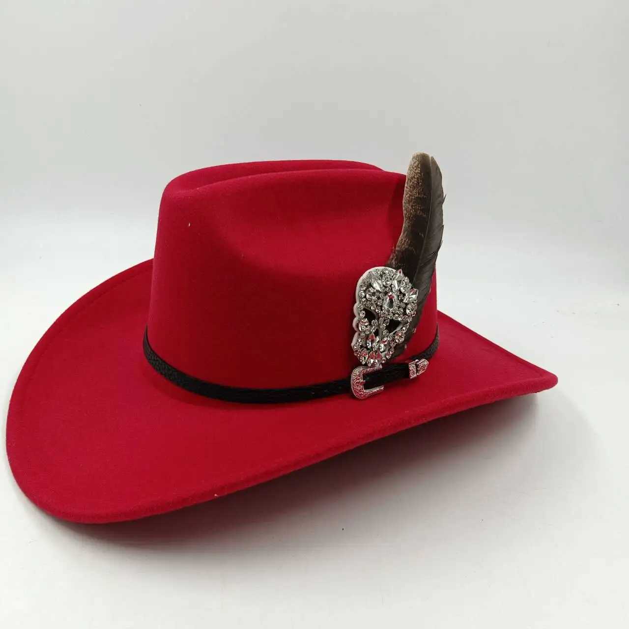 Wide Brim Hats Bucket Hats Cowboy Hat Womens Western Cowboy Hat New Mens Gentleman Jazz Cowboy Skull Water Diamond Fabric Patch Wide Eaves Bell shaped Ch Y240425