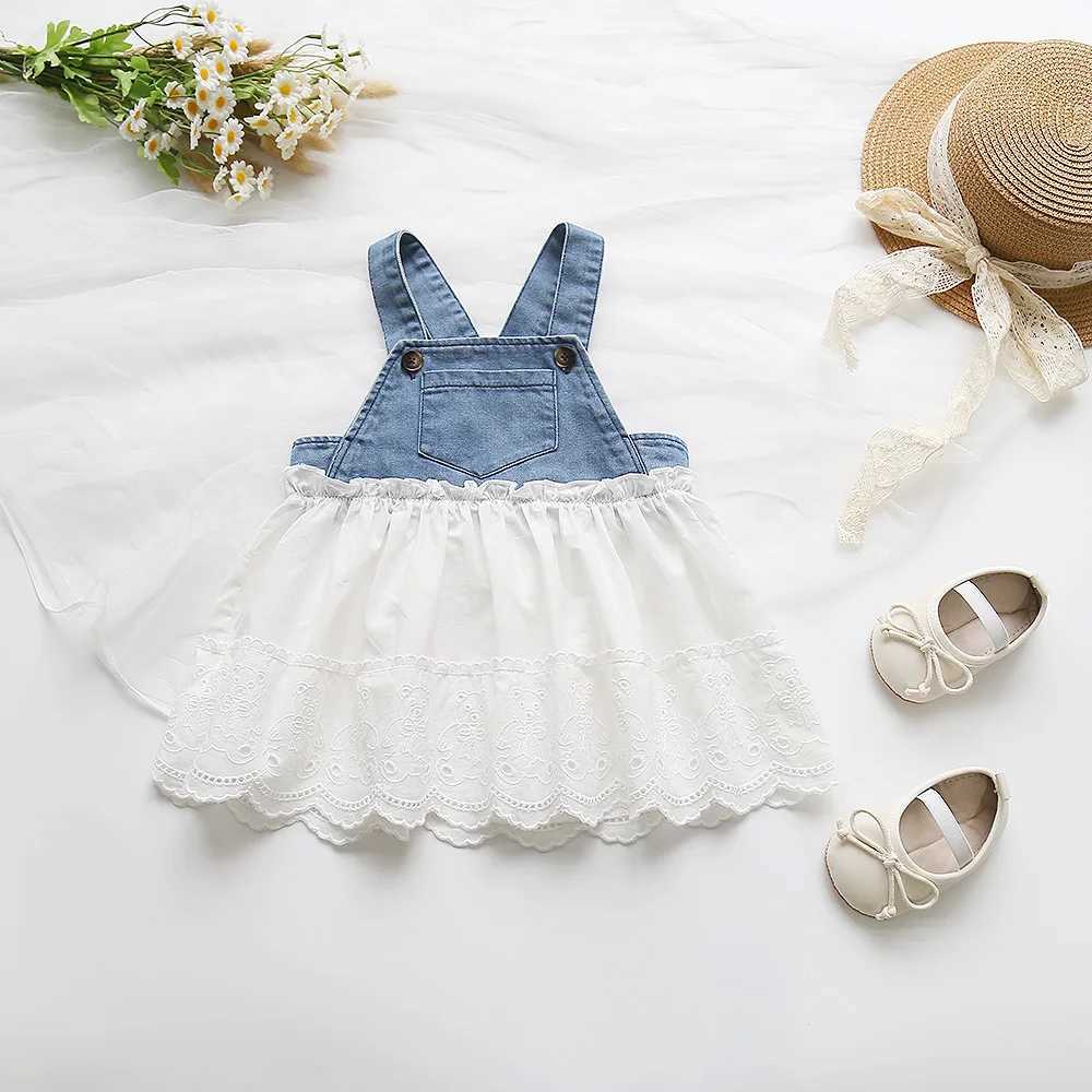 Vestidos de menina roupas de bebê vestidos meninas vestidos de renda e jeans vestido infantil h240425