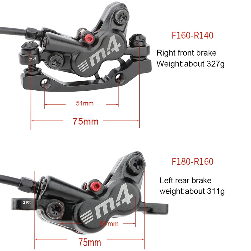 Teile Meroca M4 MTB Bike Bremshydraulikscheibe Bremse 4 Kolben 160 mm Rotorfleischkissen Mineralöl für AM Enduro Fahrrad E4 ZEE M8120