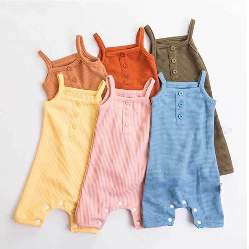 Rompers Summer Baby Kids Rompers Sans manches Coton Cotton Vêtements One-Piece For Nebworn Children Boys and Girls Jumps Contanes D240425