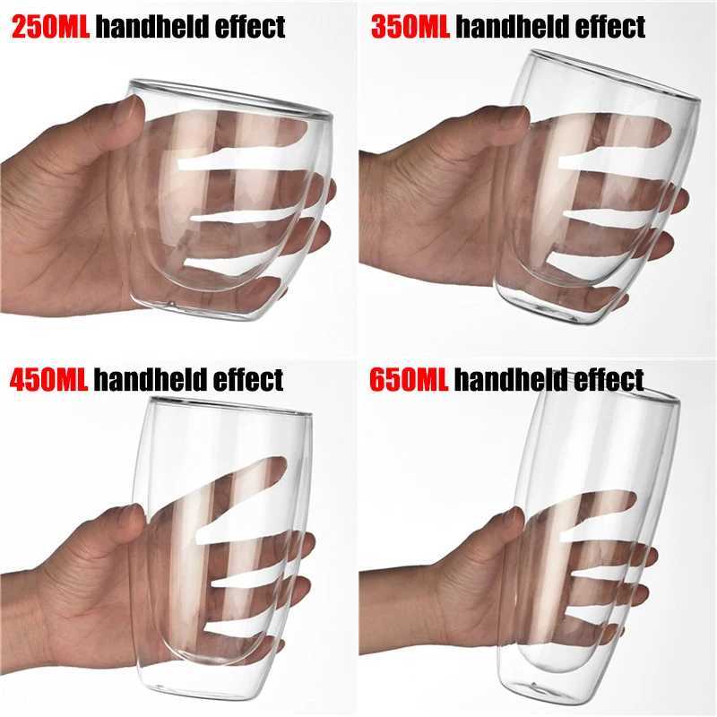 Tumblers Double walled high borosilicate glass cup with heat-resistant handle coffee milk juice beverage lovers gift H240425