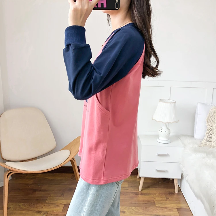 Sweatshirts Mallfeeding Clothes for Postpartum Wear Contrast Color Sweats à capuche pour Sweat-shirt enceinte en coton pur 5068B