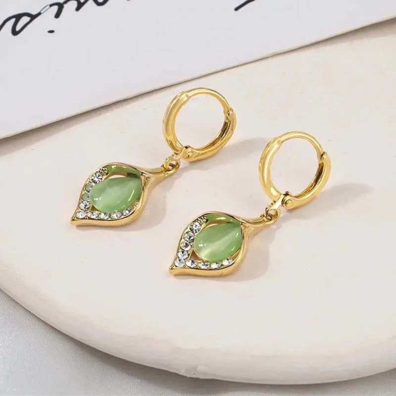 Dangle Kronleuchter Luxus grünes Zirkonblatt Ohrringe für Frauen koreanische Opal Wassertemperament Ohrringe Hochzeitsfeier Schmuck Geschenk
