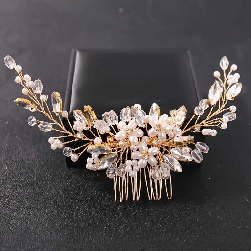 PACCOLA DI PACCOLA DEL MAVERE CRYDAL Crystal Rhinestone Flower Pearl Pettle Combent Cascia Tiara Hairpin For Women Bride Party Wedding Bridal Hair Accessori capelli da sposa gioielli D240425