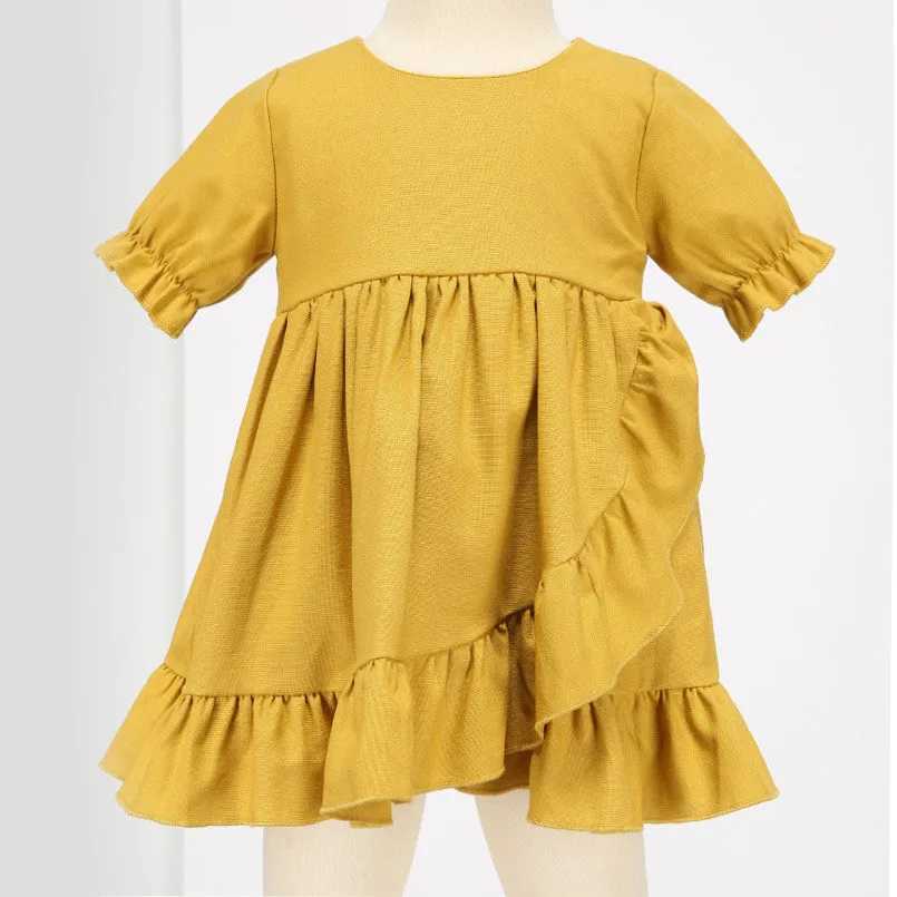 Girl's Dresses Toddler Girls Linen Dress Baby Girls Ruffles Princess Dress Kids Party Dresses Infant Girls Short Sleeve Summer Tutu Dress H240425