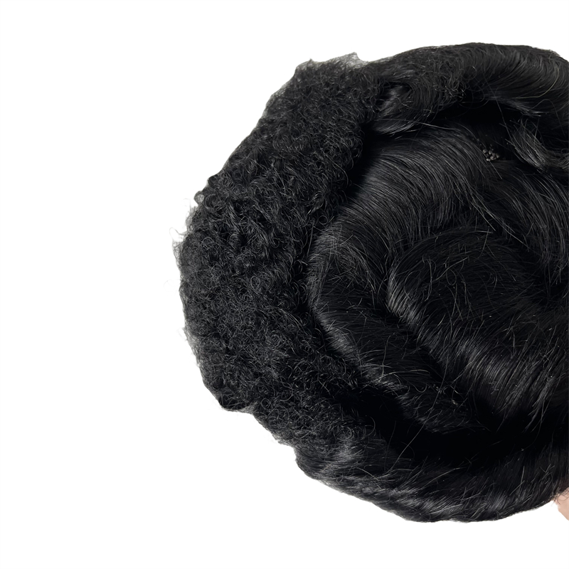 6 inç Malezya bakire insan saçı saç parçaları 6x8 mono toupee 32mm dalga afro bebek saçı mono dantel ünitesi için asyalı erkekler