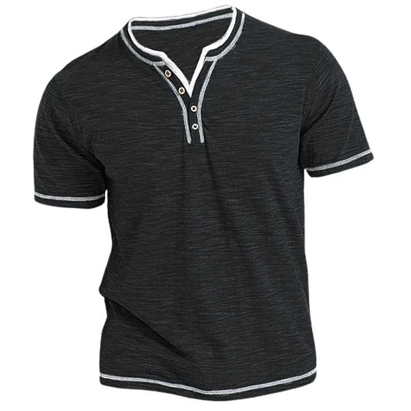 Heren Polos Mens Plain Henley Shirt Round Neck T-Shirt Summer Comfortabele katoenen mode korte mouw Casual Street Wear Sports Top Basicl2404