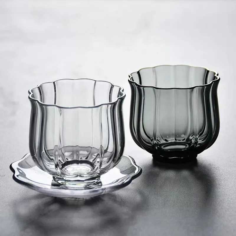 Tumblers Glass Lotus Tea Cup Thickened Heat-Resistant Personal Set High-end Transparent Elegant Kung Fu H240425