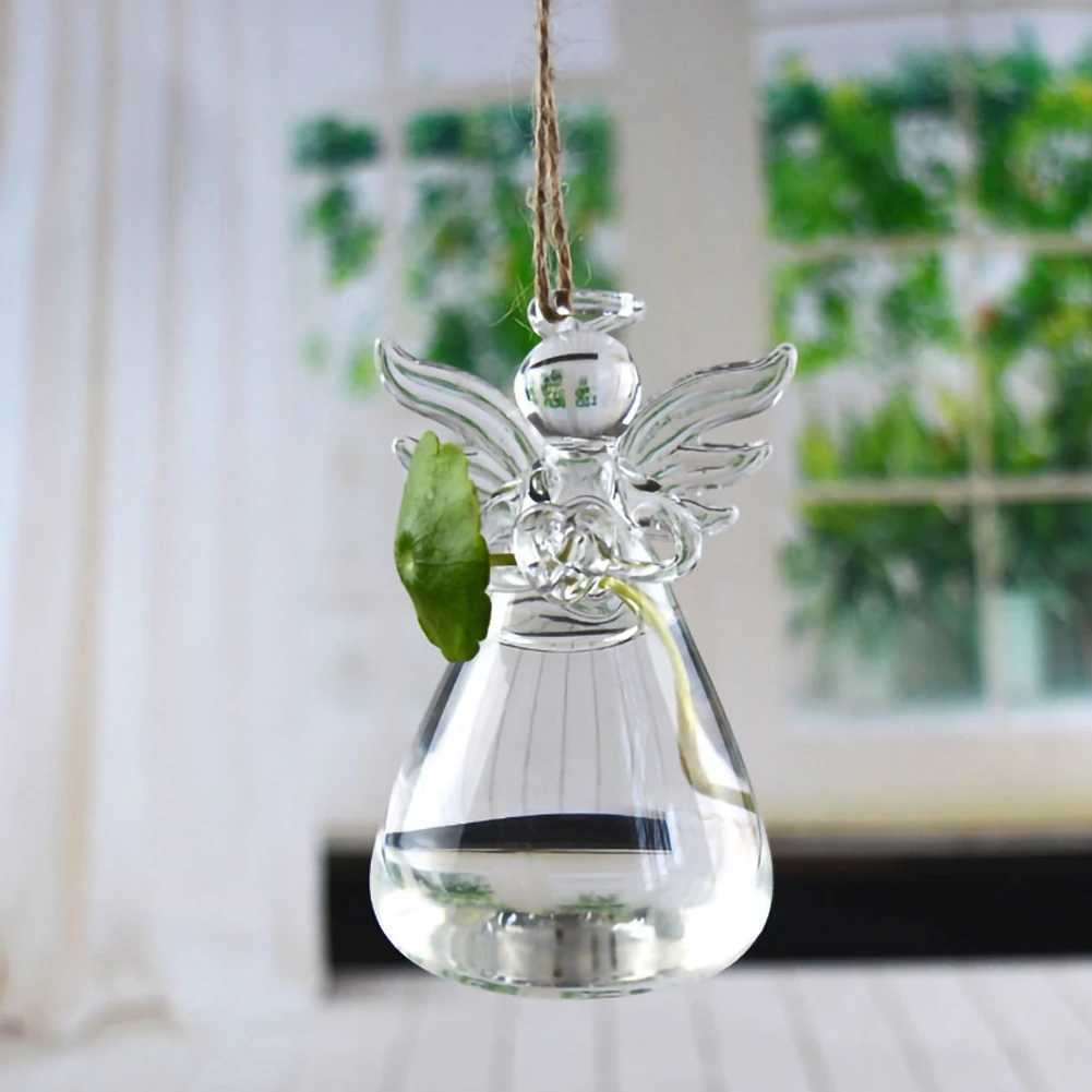 Vasos vidro transparente anjo formato vaso de flor fofa vaso pendurado vaso floral vasos de plantas florais