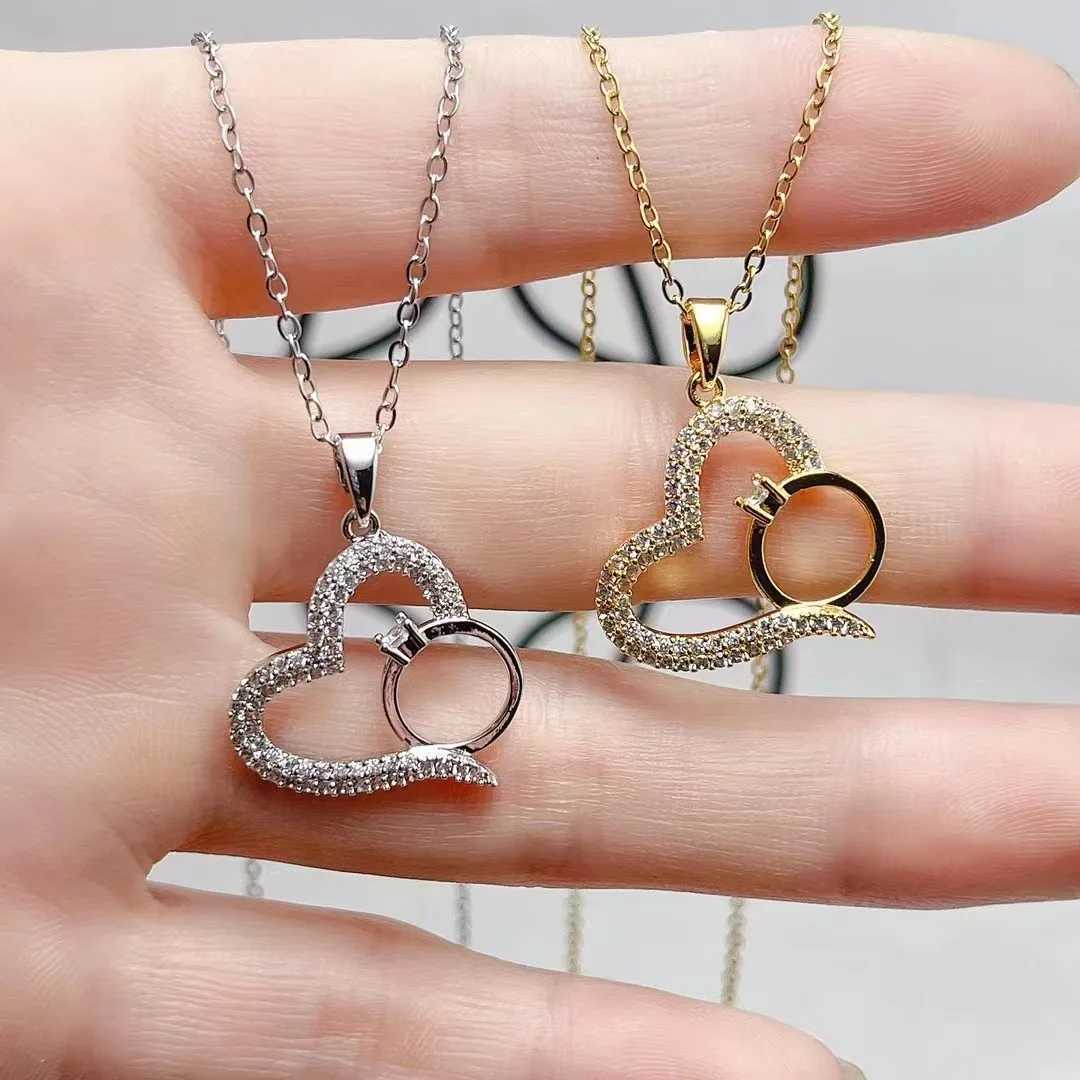 Pendant Necklaces Stainless Steel Micro Paved Crystal Heart Ring Necklace For Women Pendant Fashion Luxury Fine Jewelry Accessories Drop shipping