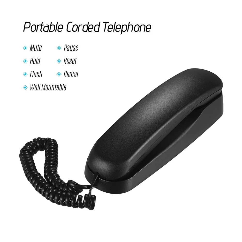 Accessories Mini Desktop Corded Landline Phone Fixed Telephone Wall Mountable for Home Hotel Office Bank Call Center Supports Mute and so on