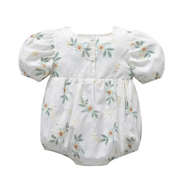 Rompers Summer Baby Bodys Sucts Pouffle Baux-petits Girls One Piece Flower Baby Girls Vêtements H240425