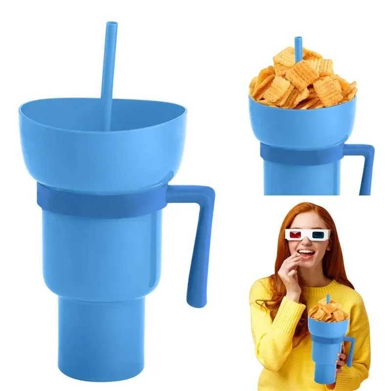 Tumblers New 2 in 1 Creative Popcorn Snack Cup Integrated Beveraged Handle Portable Novel Designと多くの機能H240425