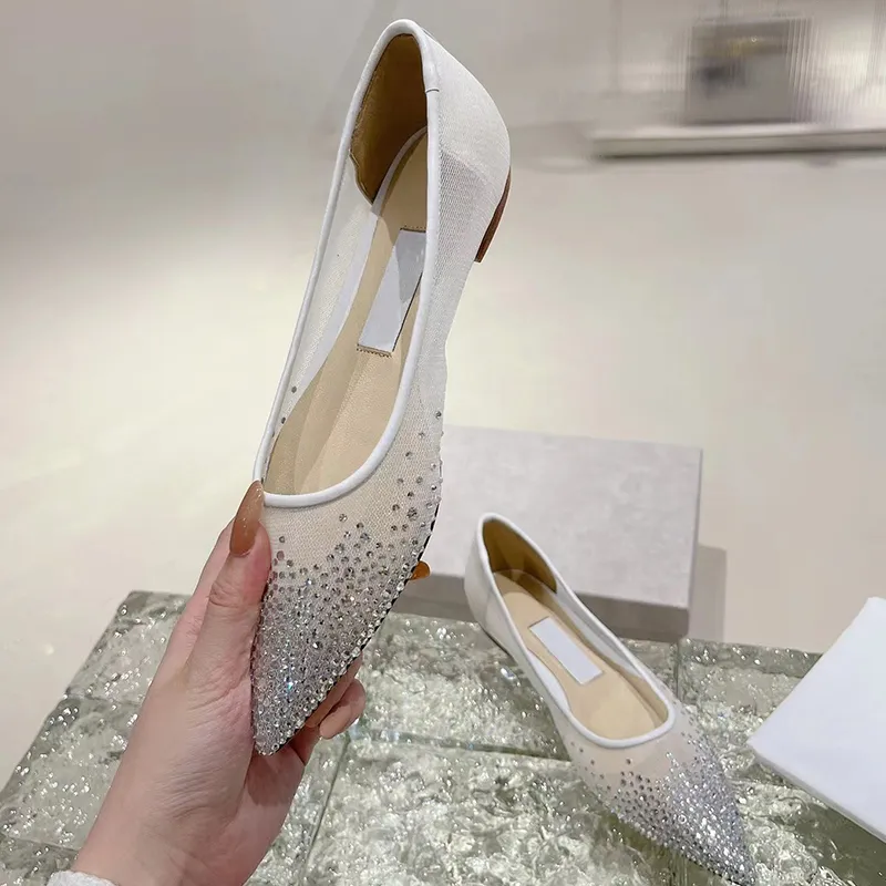 Designer Casual Sandals Luxury Brand High Heels Breathable Mesh Cloth Clear Crystal Sparkling women`s wedding dress Shoes Leg Long Heel High 8.5cm with flat heel