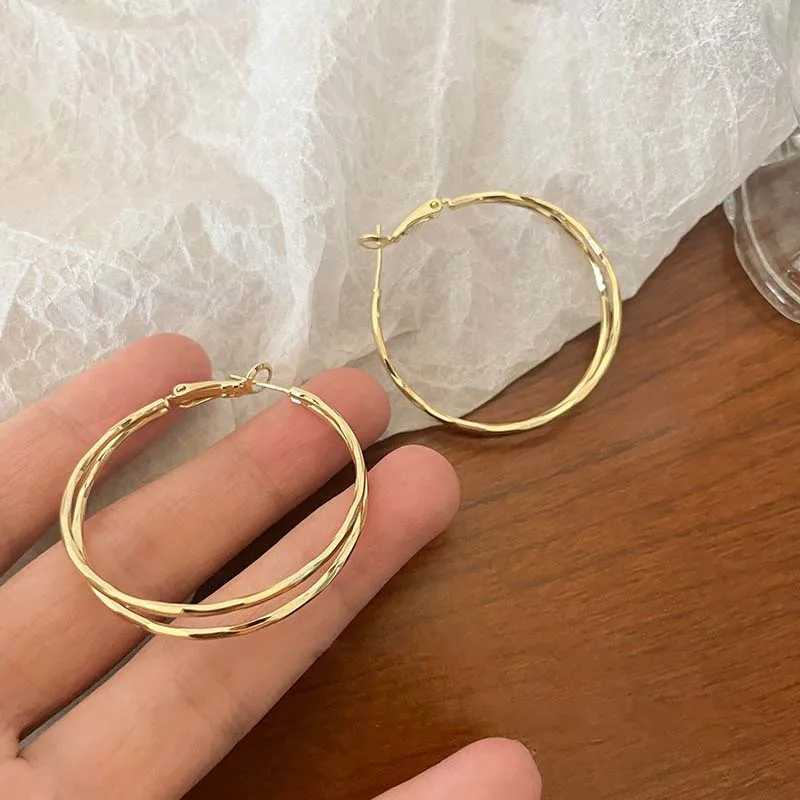 Stud New Trendy Silver Color Double Layer Circle Hoop Earrings For Women Exaggerated Metal Layer Round Earrings Jewelry Gift