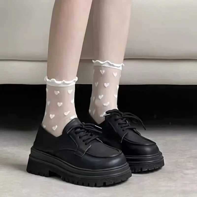 Seksi çorap 1/2 çift siyah şeffaf çorap kadınlar yaz elastik kalp ipek çorap kristal ayak bileği fırfırlı dantel sox jk üniforma kısa çorap