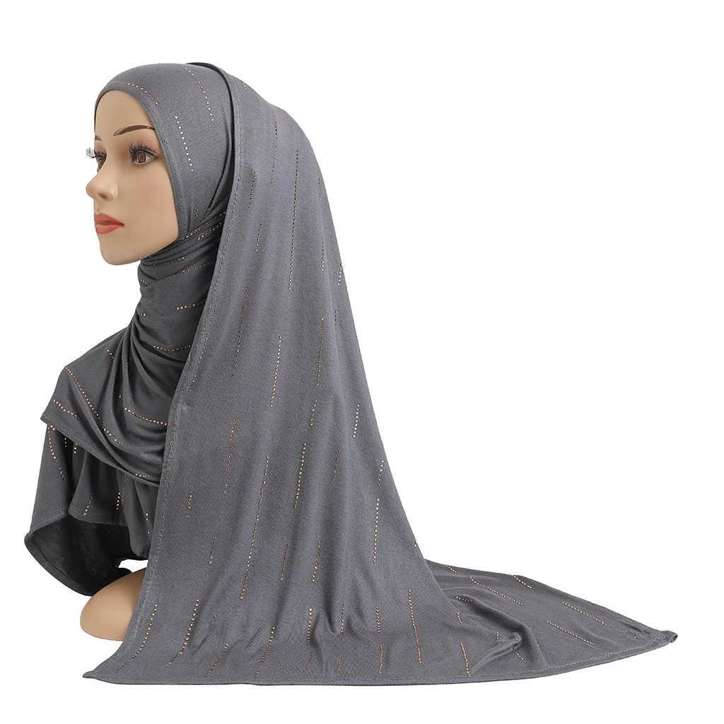 Hijabs H205 Modal Cotton Jersey Soft Long Scarf With Rhinestones Rectangular Hijab Ladys Headscarf Shawl Womens Bonnet Hat Caps D240425