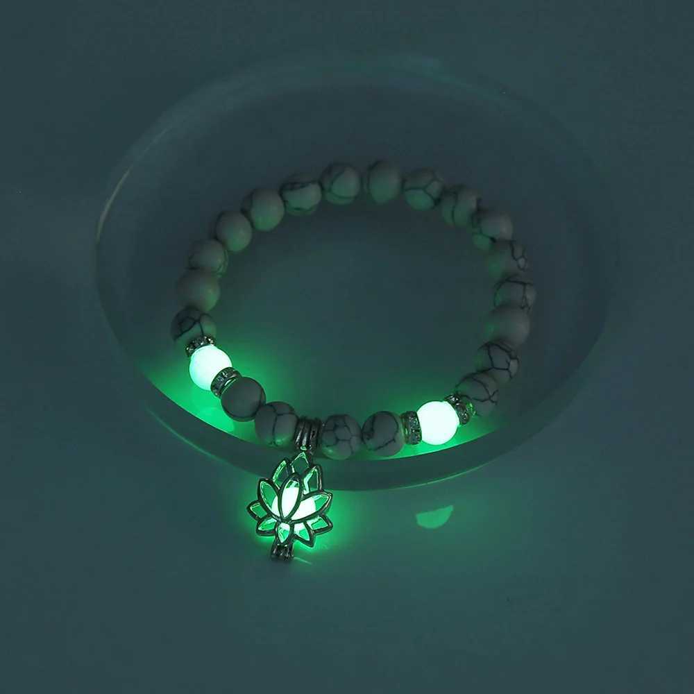 Beaded New Glow in the Dark Beaded Armband For Women Hollow Flower Turtle Lava Stone Beads Elastic Chain Bangle Fashion Jewelry