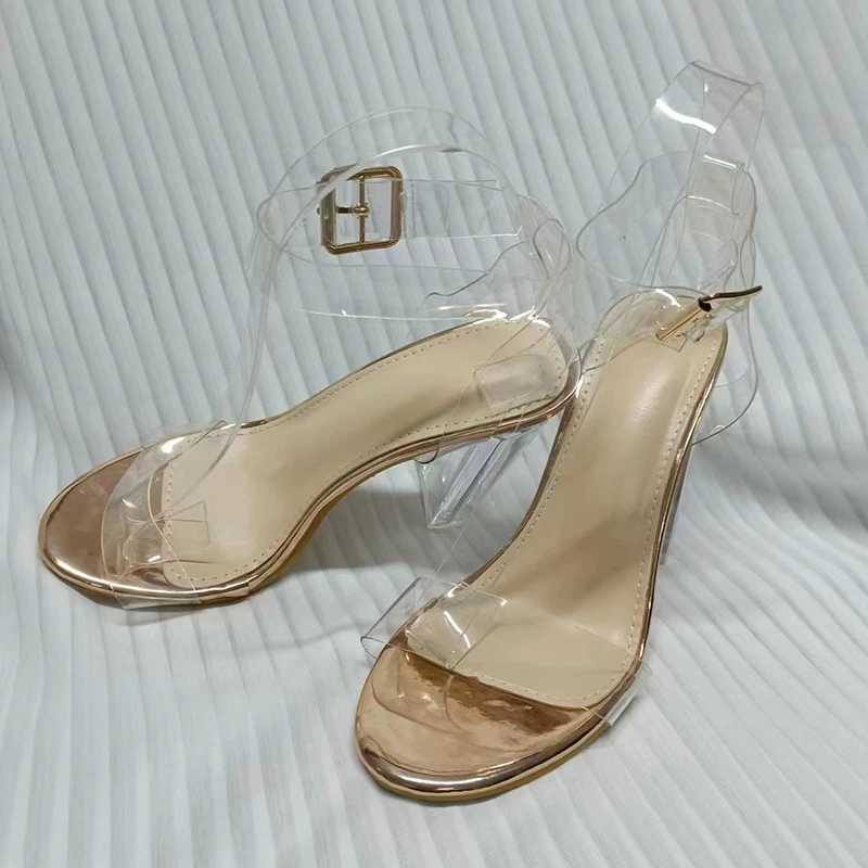 Dress Shoes Women Sandals Design Perspext High Heels Square Toe PVC Transparent champagne Jelly Summer Party Wedding H240425