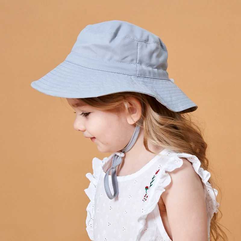 CAPS HATS SOMMER BABY SUN CAP Childrens Sun Hat For Girls and Boys Outdoor Neck Ear Cover Anti UV Kids Beach Caps 0-8 år D240425