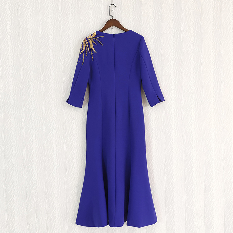 416 XL 2024 Milan Runway Dress SPring Summer 3/4 Sleeve Blue Sequins Womens Dress Fashion High Quality YY