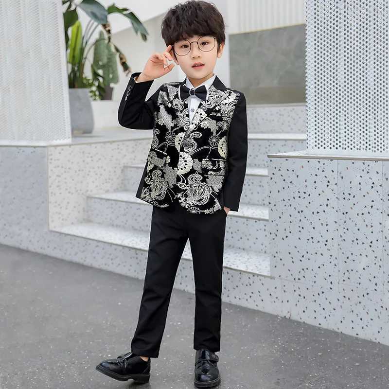 Costumes enfants robe formelle pour enfants pantalon de veste de fleur bowtie costume de piano garçons bronzing show hôte beau costume de photographie