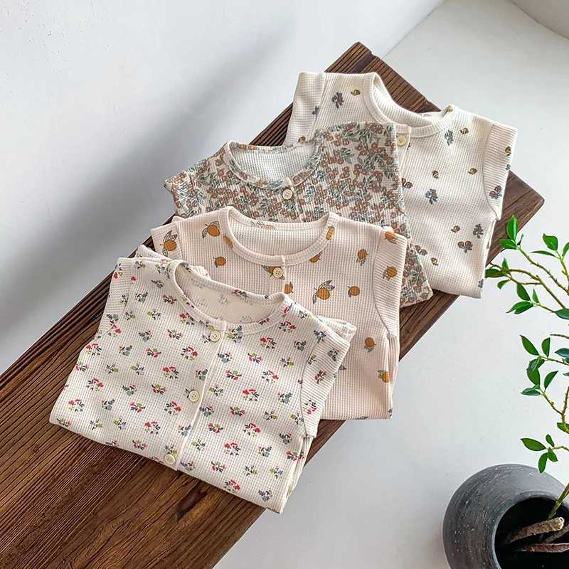 Pajamas Autumn New Baby Pajama Waffle Sleeper Wear Toddler Indoors Clothes Pyjama Jumpsuit H240425