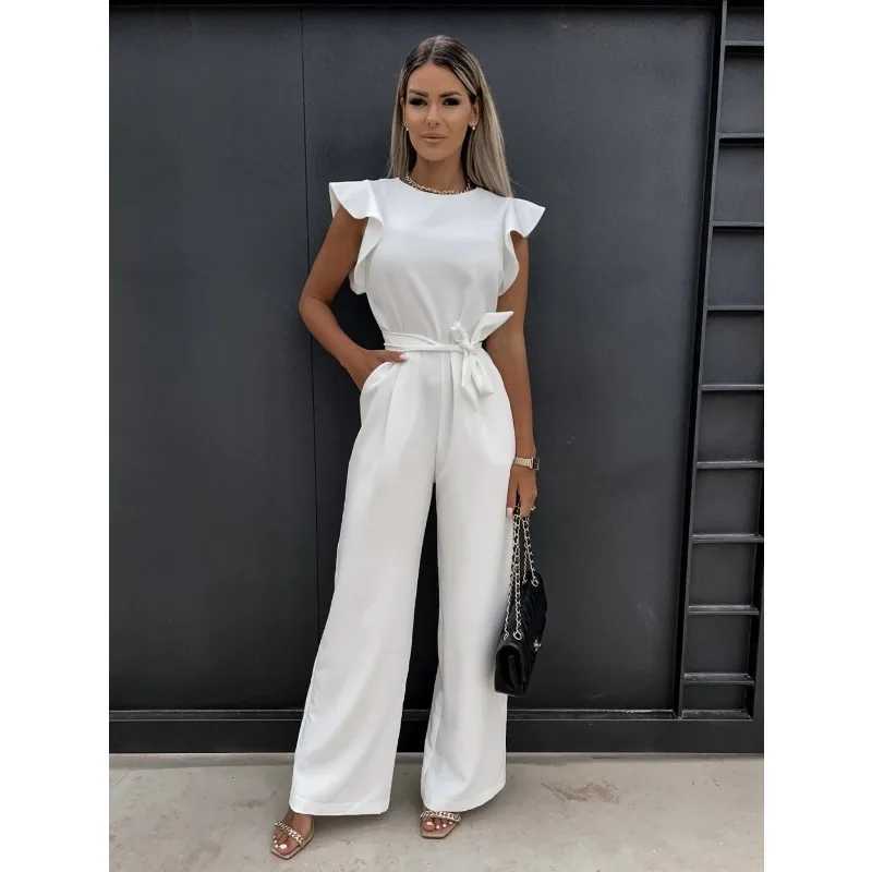 Women's Jumpsuits Rompers Spring/Summer New Womens High Waist Commuter Waist Lace Up jumpsuit Y240425