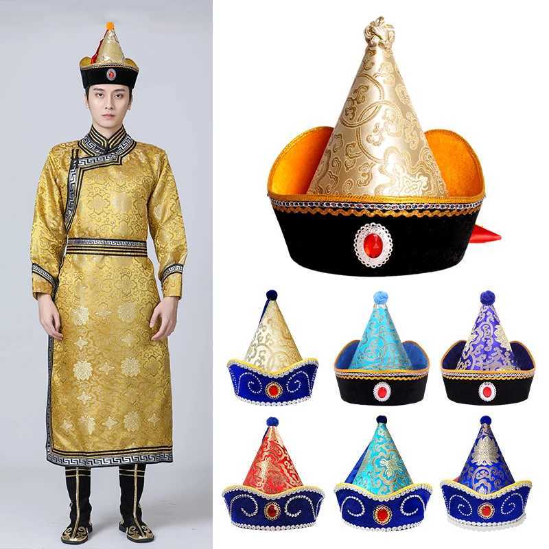 Stage Wear Mongolian Dance Hats Men Women Festival Stage Performance Cap Mongolia Traditional Headwear d240425