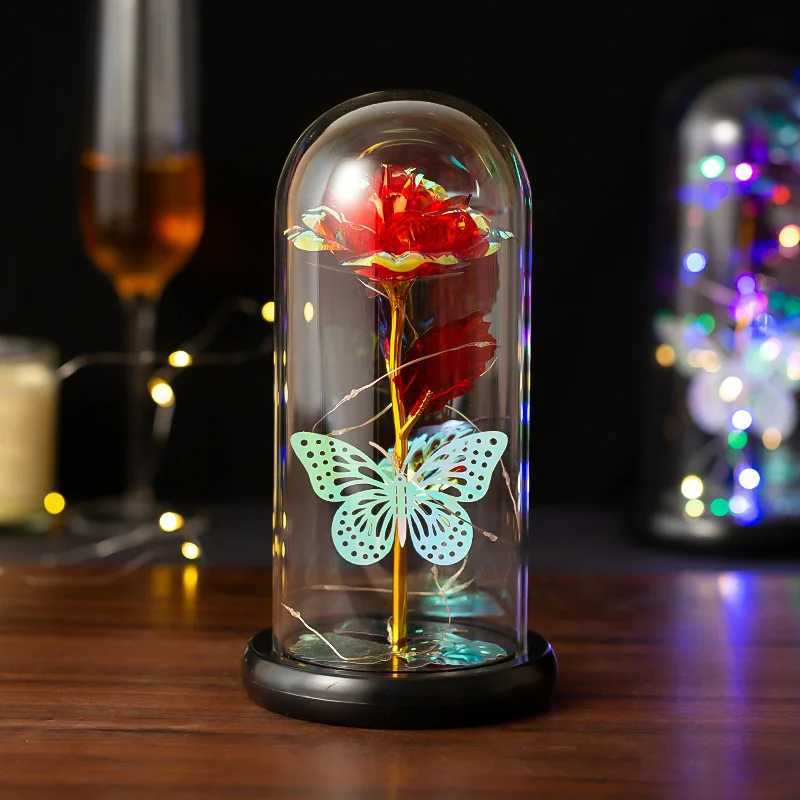 Vasos Presente de Luz de Luz Rosa Artificial Presente dos Namorados Eternal Rose Night Light Wedding Guest Gifts Roses Ornamento de 14 de fevereiro Notícias de presente