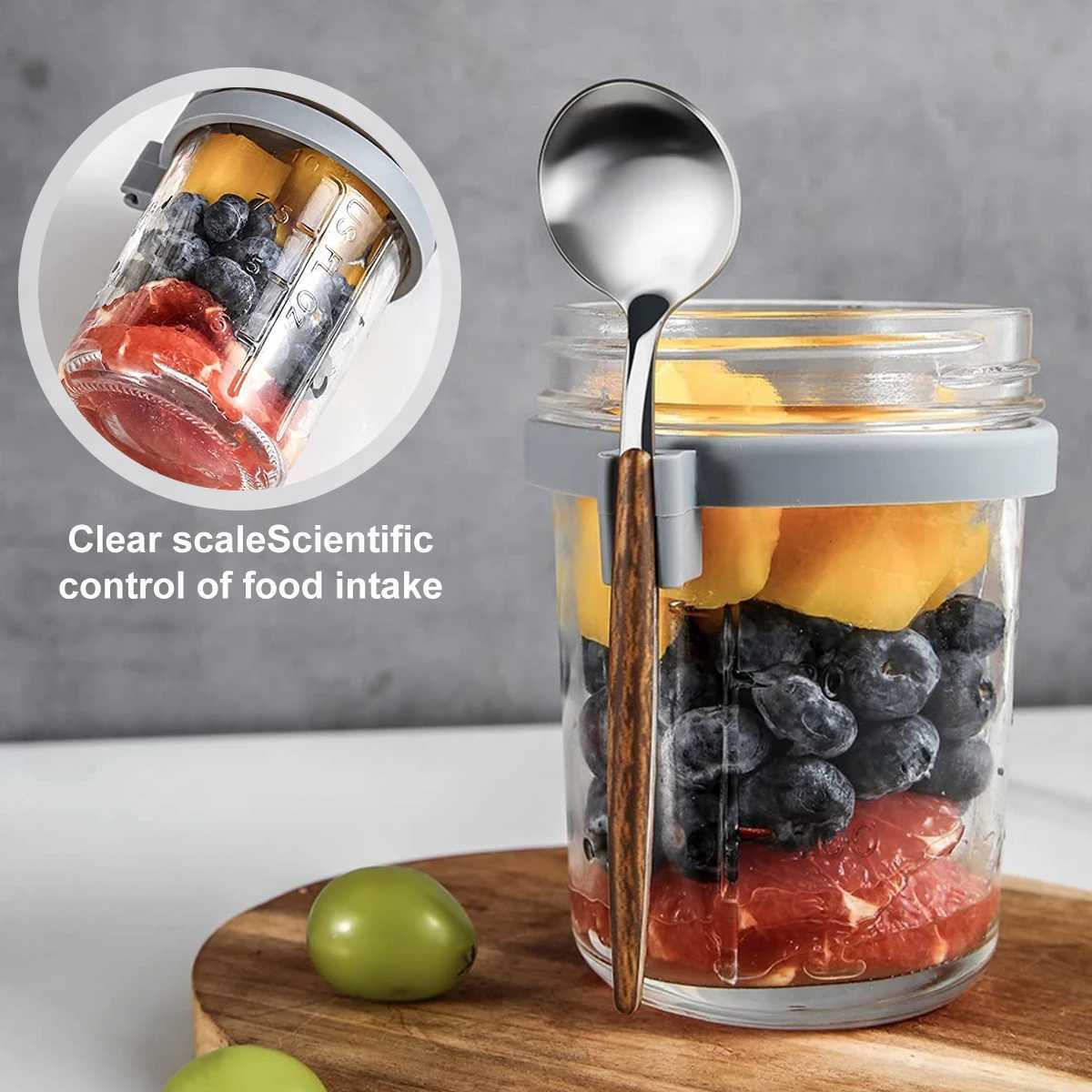 Matbesparare förvaringsbehållare Breakfast Cup Container lufttätt havremjöl burk bärbar med mätning av Mark Wide Mouth Mason som används för sallad spannmål H240425