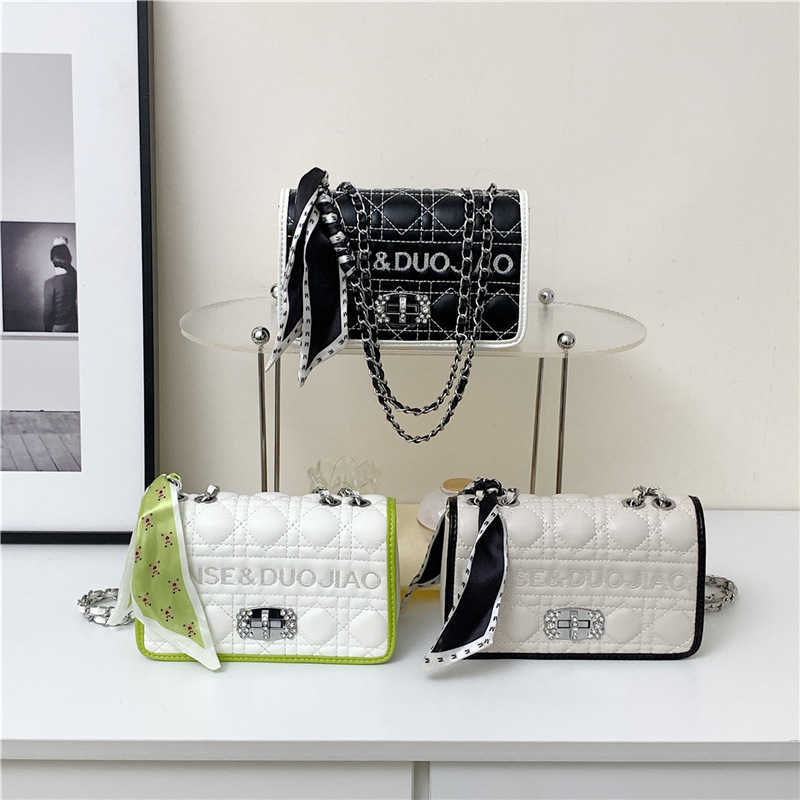 Designer end chain small square womens fashionable grid embroidered thread single stylish bag