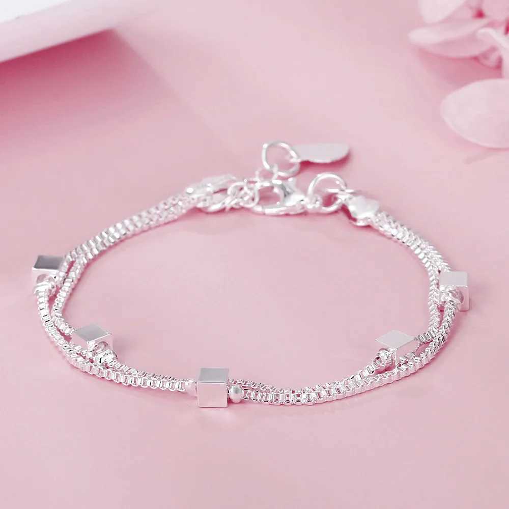 Kette Hot 925 Sterling Silber Süßes Lucky Square Box Kettenarmbänder für Frauen Fashion Party Hochzeit Engagement Schmuck Weihnachtsgeschenke