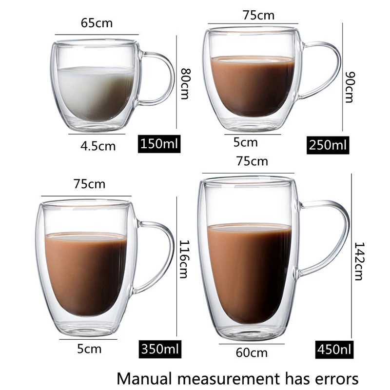 Tumblers Double walled high borosilicate glass cup with heat-resistant handle coffee milk juice beverage lovers gift H240425