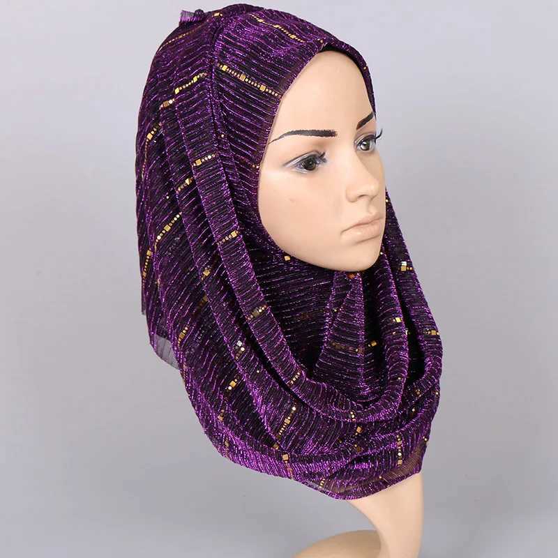 Hidżabs brokatek złoty jedwab z perełami muzułmańskimi szalami hidżabu i owija islamskie turban żeńskie faulard miękki cienki hidżabs szalik głowa D240425