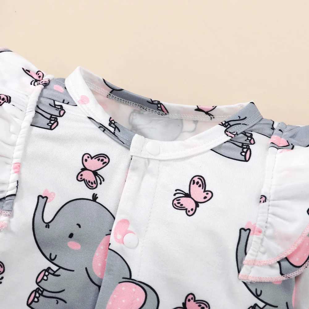 Rompers 0-18 meses para recém-nascidos manga longa menina macacão fofo de elefante impressão de elefante infantil bodysuit bebê roupas meninas roupas d240425